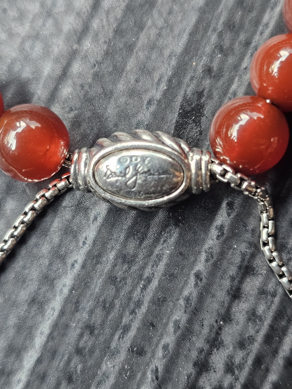 David Yurman Carnelian/Red Beaded Bracelet with .925 Sterling Silver - Picture 2 of 3